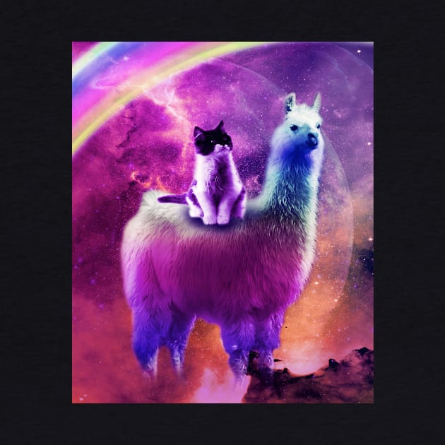 Kitty Cat Riding On Rainbow Llama In Space by Random Galaxy